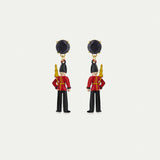 N2 Post Earrings with Black and Red King's Guards and Black Faceted Glass