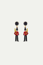 N2 Post Earrings with Black and Red King's Guards and Black Faceted Glass