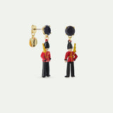 N2 Post Earrings with Black and Red King's Guards and Black Faceted Glass