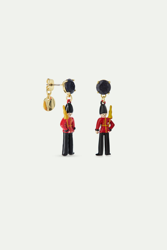 N2 Post Earrings with Black and Red King's Guards and Black Faceted Glass