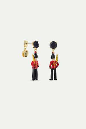 N2 Post Earrings with Black and Red King's Guards and Black Faceted Glass