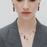 N2 Post Earrings with Black and Red King's Guards and Black Faceted Glass