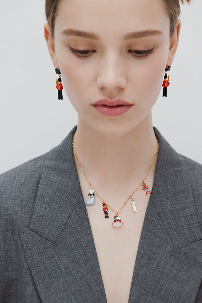 N2 Post Earrings with Black and Red King's Guards and Black Faceted Glass