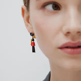 N2 Post Earrings with Black and Red King's Guards and Black Faceted Glass