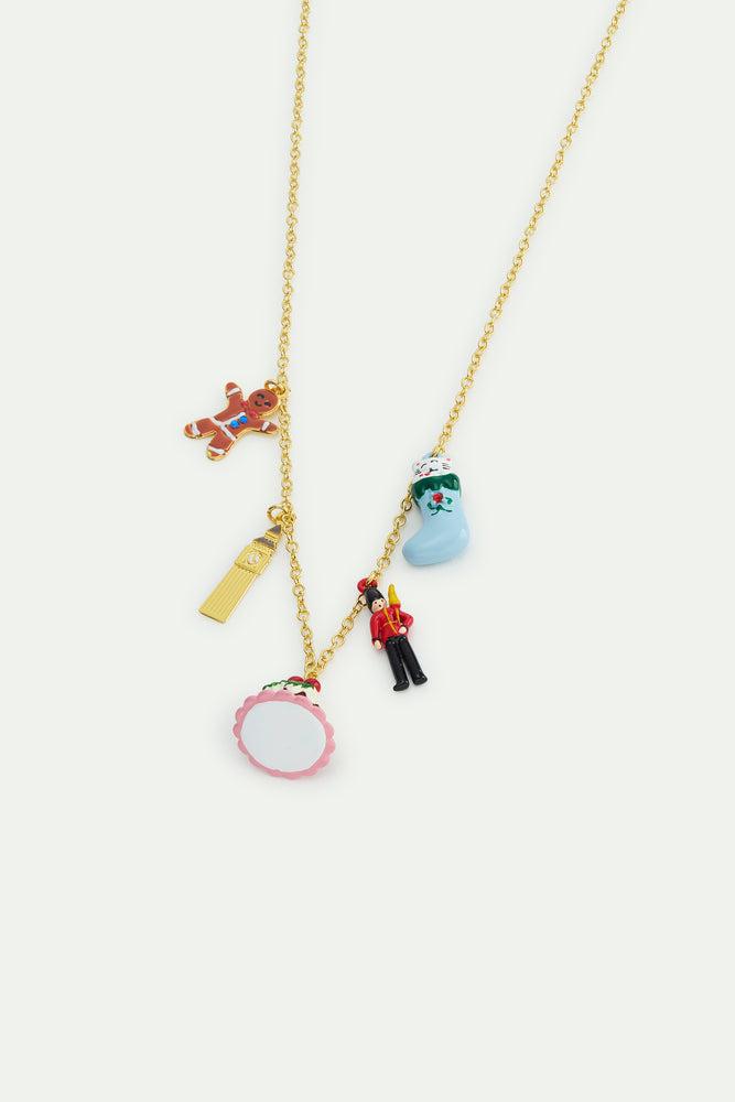 N2 Christmas Stocking, King's Guard, Christmas Pudding, Big Ben and Gingerbread Man Charm Necklace