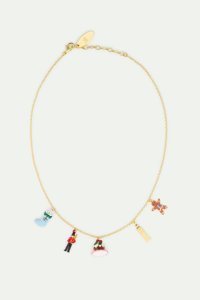 N2 Christmas Stocking, King's Guard, Christmas Pudding, Big Ben and Gingerbread Man Charm Necklace