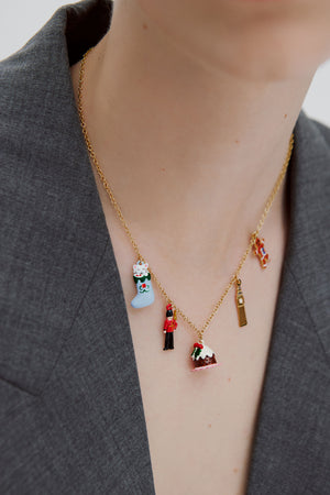 N2 Christmas Stocking, King's Guard, Christmas Pudding, Big Ben and Gingerbread Man Charm Necklace