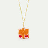 N2 Pendant Necklace with Pink Gift Box, Red Flower and Orange Bow