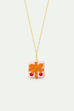 N2 Pendant Necklace with Pink Gift Box, Red Flower and Orange Bow