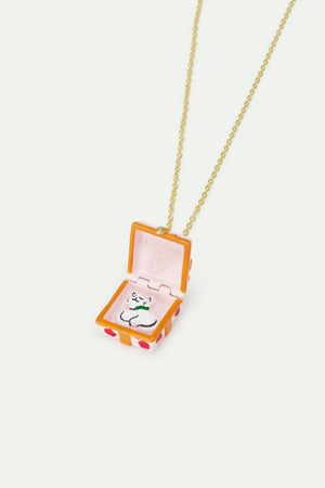 N2 Pendant Necklace with Pink Gift Box, Red Flower and Orange Bow
