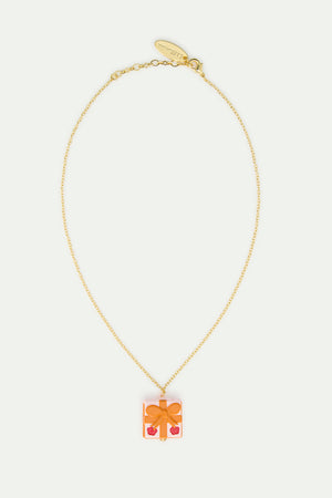 N2 Pendant Necklace with Pink Gift Box, Red Flower and Orange Bow