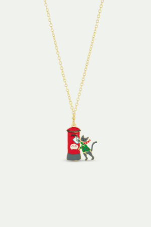 N2 Pendant Necklace with London Red Postbox, Card, Grey Cat and Green Jumper