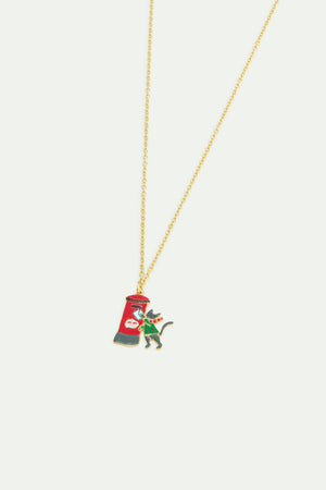 N2 Pendant Necklace with London Red Postbox, Card, Grey Cat and Green Jumper