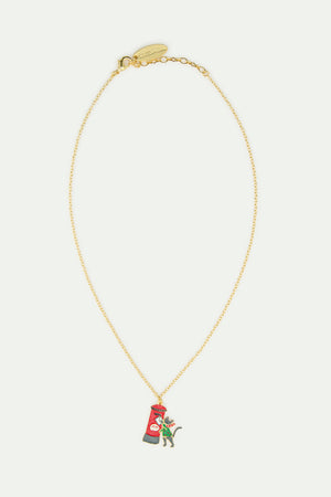 N2 Pendant Necklace with London Red Postbox, Card, Grey Cat and Green Jumper
