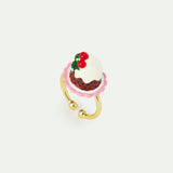 N2 Adjustable Ring with Pudding and Red Faceted Crystal Bead