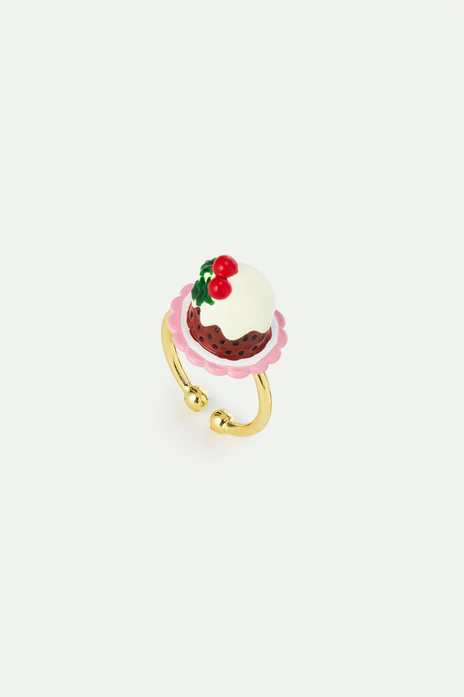 N2 Adjustable Ring with Pudding and Red Faceted Crystal Bead