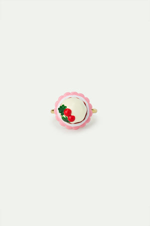 N2 Adjustable Ring with Pudding and Red Faceted Crystal Bead