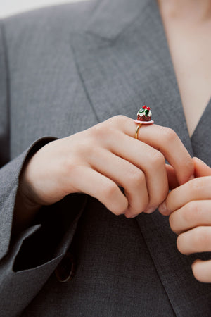 N2 Adjustable Ring with Pudding and Red Faceted Crystal Bead
