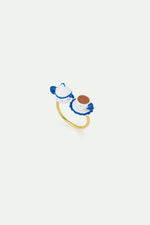 N2 Adjustable Ring with Blue and White Teapot and Yellow Rhinestone