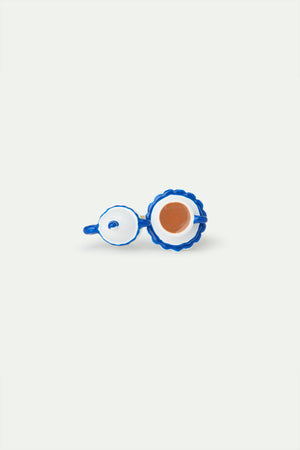 N2 Adjustable Ring with Blue and White Teapot and Yellow Rhinestone