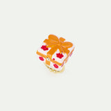 N2 Adjustable ring with Pink Gift Box, Red Flower and Orange Bow