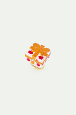 N2 Adjustable ring with Pink Gift Box, Red Flower and Orange Bow