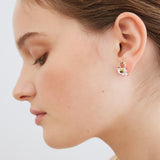 White and Pink Cosmos Flower Post Earrings with Pink Round Stone
