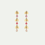 Dangle Clip Post Earrings with Gold Bees and Pink Round Stones