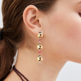 Dangle Clip Post Earrings with Gold Bees and Pink Round Stones