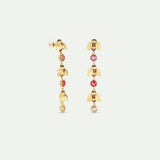 Dangle Clip Post Earrings with Gold Bees and Pink Round Stones