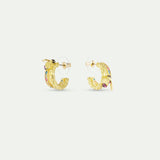 Gold Hoop Post Earrings with Bee and Multicoloured Stones
