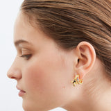 Gold Hoop Post Earrings with Bee and Multicoloured Stones