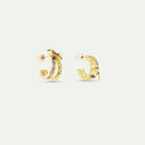 Gold Hoop Post Earrings with Bee and Multicoloured Stones