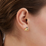 Gold Bee and Pink Stone Post Earrings