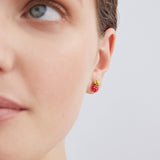 Raspberry and Round Gold Stone Post Earrings