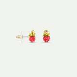 Raspberry and Round Gold Stone Post Earrings