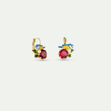 Blue Tit and Round Red Stone Sleeper Earrings