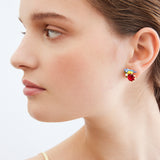 Blue Tit and Round Red Stone Post Earrings