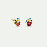 Blue Tit and Round Red Stone Post Earrings