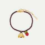 Reconstituted Garnet Bead Bracelet with Bee and Raspberry