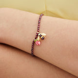 Reconstituted Garnet Bead Bracelet with Bee and Raspberry