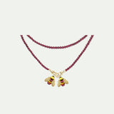 Necklace with Garnet Beads and Gold Bees