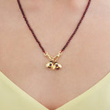 Necklace with Garnet Beads and Gold Bees