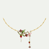 Statement Necklace with Flowers, Raspberries, Pink Stone and Pearls