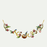 Gold Nest Necklace with Blue Tits, Pearls and Pink Stones