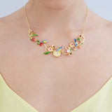 Gold Nest Necklace with Blue Tits, Pearls and Pink Stones