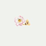 Adjustable Ring with White and Pink Cosmos Flower and Gold Bee