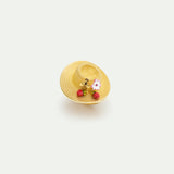 Ring with Gold Hat, Cosmos, Bee, Raspberry and Pink Crystal