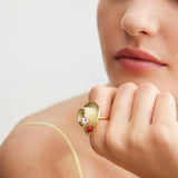 Ring with Gold Hat, Cosmos, Bee, Raspberry and Pink Crystal