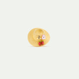Ring with Gold Hat, Cosmos, Bee, Raspberry and Pink Crystal